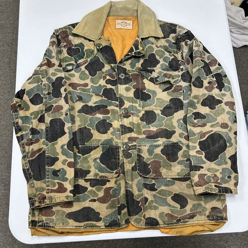 Saftbak Field Hunting Jacket Mens L Camo Good Vintage Frog Skin Canvas Utility